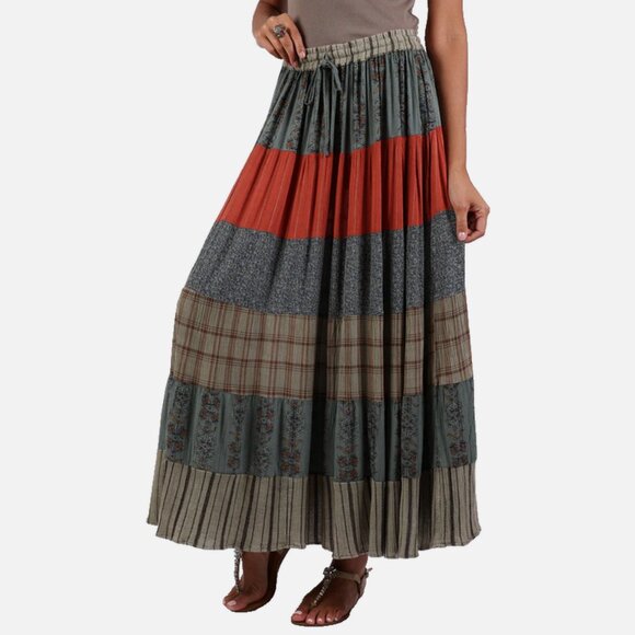 Nwt SACRED THREADS boho funky hippie patch rayon crepe SKIRT L - Picture 1 of 6